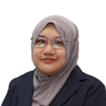 Portrait of a professional woman wearing a light gray hijab, glasses, and a dark blazer.
